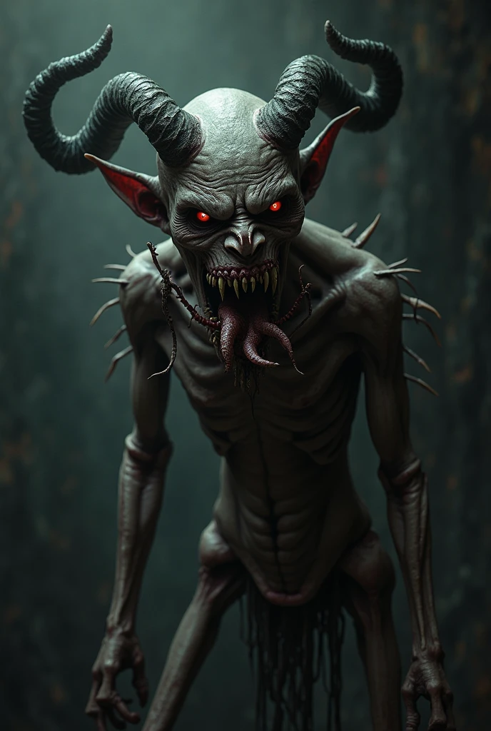 An entity from hell with a humanoid face in face 3 pose/4 With horns