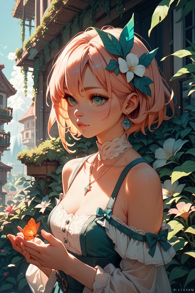 18 year old beautiful girl, masterpiece, best quality, 8K animation, detailed fingers, precise fingers, not unnatural hands, illustration, 1 girl, solo, pink bob cut, gold crown, flower hair ornament, sagging eyes, red mini skirt, YUI, gigantic breast