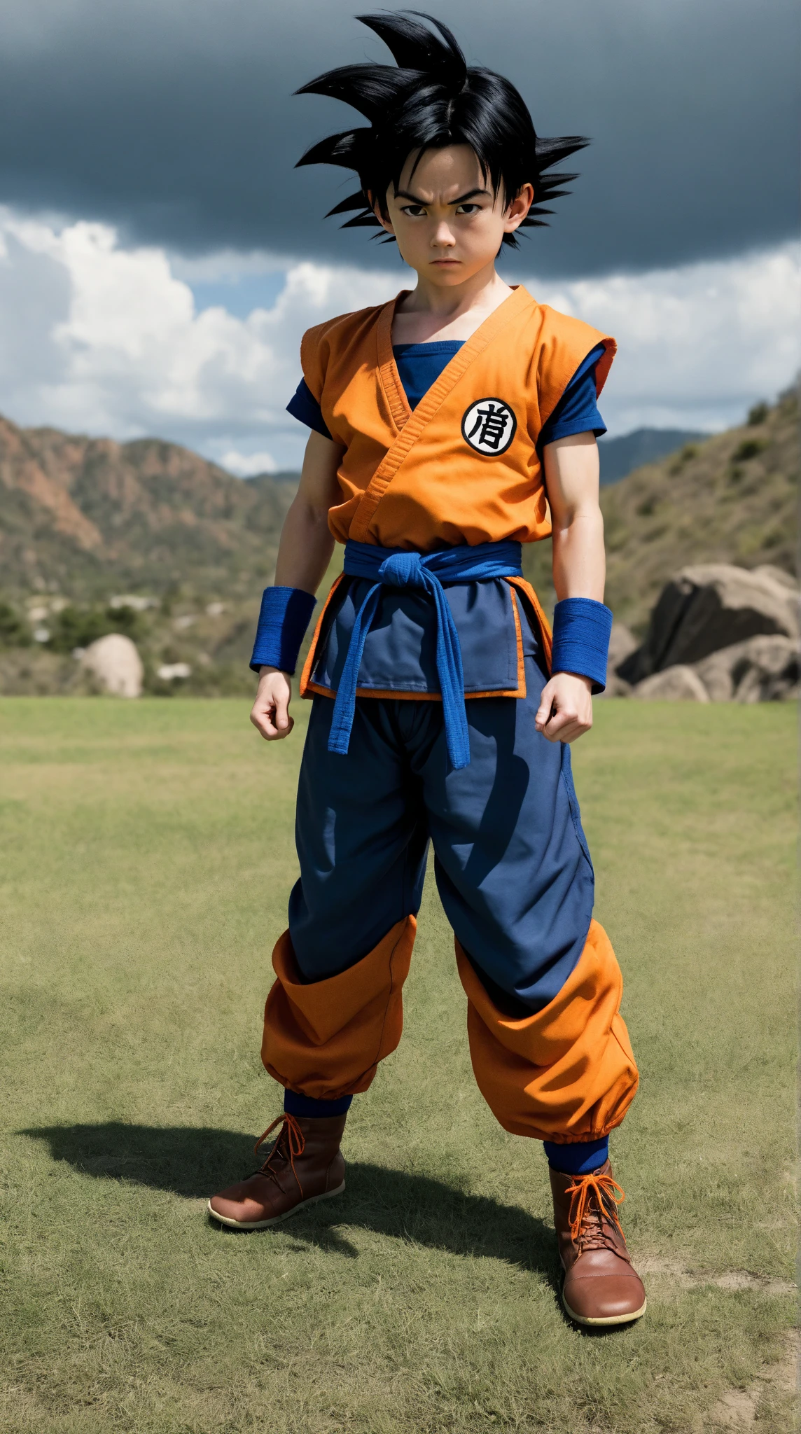 menino: Lucca, aproximadamente 7 anos de idade, cabelo curto estilo goku super sayajin