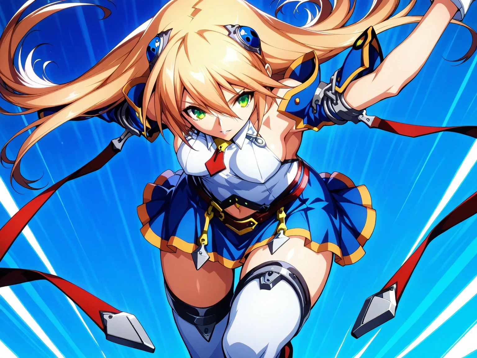 ultra-detailed, Explicit, Beautiful body, Beautiful Nose, Beautiful character design, perfect eyes, perfect face, ultra highres, 4K, beautiful legs, perfect legs, Nice hands, Perfect hand, Masterpiece, Best Quality, Highly detailed, illustration, absurdres, perfect anatomy, street fighter, doll suit, shadaloo doll, dollsuit, expressionless, blank eyes, looking at viewer, red gloves, emotionless, black latex, corrution, mind control, female combatant, full body, hypnotized, unhappy trance, full body suit, ribbed bodysuit, both arms at side, obey, perfect female body, extremely glossy latex, hypnosis, hypnoLora, empty eyes, Mind control device, poses, submissive_pose, Slave, stand up straight, standing, standing at attention, hat, necktie, belt, latex, ribbed bodysuit, thighhighs, garter belt, Fighting Stance, extending the right arm from the shoulder into the air with a straightened hand, saluting, salute, military saluting, Nazi saluting, military, thigh boots, 1girl, hair ornaments, blonde hair, long hair, amber eyes, (((pixel-perfect, detail-perfect))), solo, 1girl, menou, capelet, ponytail