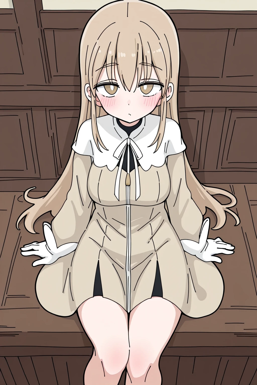 One, 1 girl, I look at the viewer, 2d, anime, anime coloring, whole body, (simple background, Solid white background:1.3), Lefia Virdis, bait, tape, butt skirt, smile, no panties, white stockings, skinny