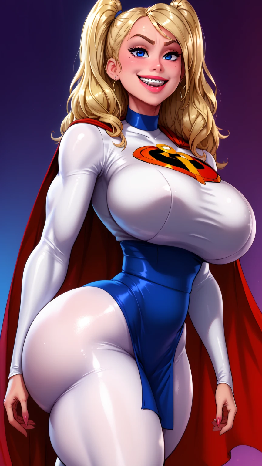 (best quality,4k,8k,highres,masterpiece:1.2),ultra-detailed,(realistic,photorealistic,photo-realistic:1.37),beautiful ((Power girl)),muscular,beautiful detailed eyes,beautiful detailed lips,longeyelashes,dark blond hair cascading down her shoulders,black leather pants,light beige sweater,full body,strong lighting,soft warm colors,blurred background,neutral expression,standing on (((top of a skyscraper))) in a sunlit city in ruins, (cameltoe)