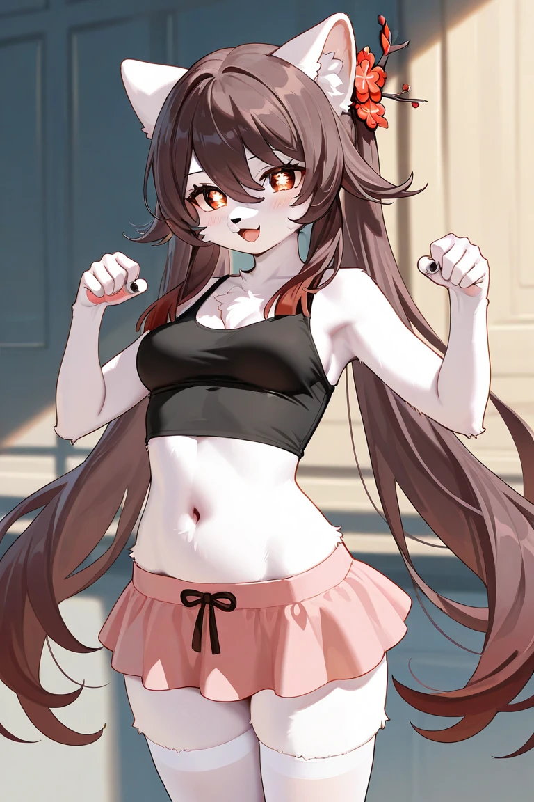 anime girl mit Hasenohren and a white top, Lola-Bunny-Fanart, OC-Kommission, Bunny Girl, casual pose, dick, mit Hasenohren, Im Anime-Stil, Order for high resolution, Charakter im Anime-Stil, ein Tanktop tragen, mit langen Schlappohren, fullbody commission for, Im Anime-Stil, sweet character, with large rabbit ears, bra visible, (((black panties))), borwn pupils, brown hair, tanned skin