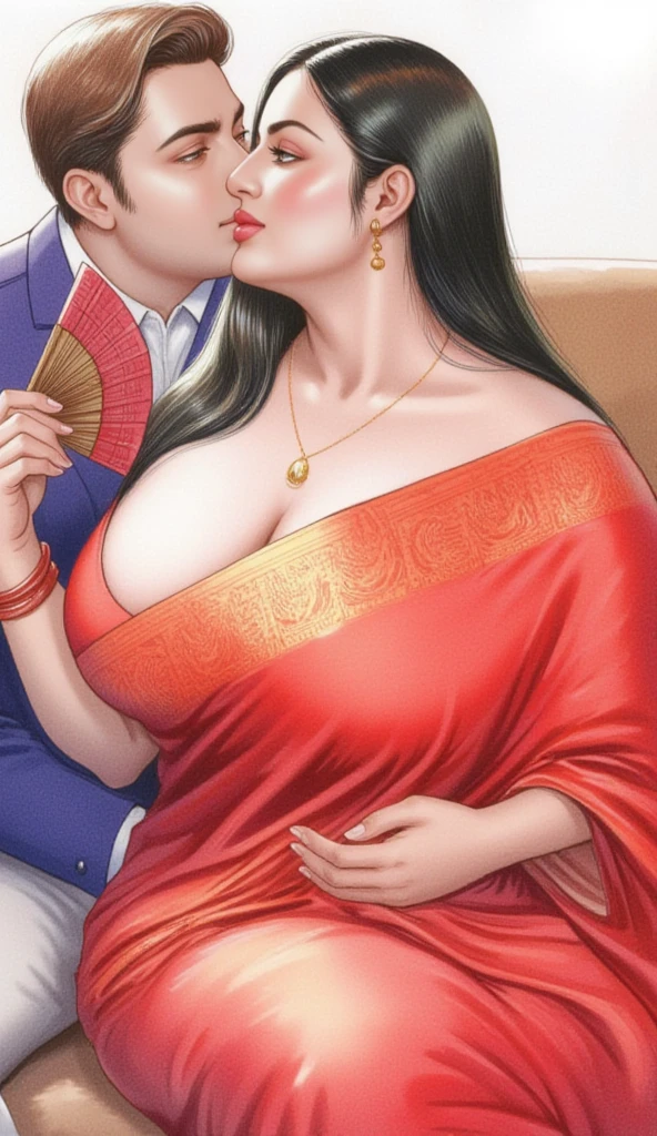 Hot sexy beautiful one indian princess kissing with ugly fat old man while hugging im carry position in bedroom, long sparkling chandelier earrings,big breasts, ,black hair ,blush,blue eyes,red lipstick, chandelier jewelry,makeup, ornament, chandelier necklace,waist chain, rings,bangles,hair flower brochure,hair pins,hair chain, royal palaces and grand architecture, Traditional Indian sari, elegant draping style, intricate floral motifs, handwoven silk material, embellished with sequins and beads, sparkling gemstones and gold accents, artistic rendering of Indian culture, traditional jewelry and accessories, indian traditional wedding saree, crown
