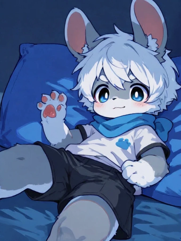 Beds，prone，Bound by a rope，Eyes are confused，a plush，is shy，Be red in the face，Jumpy，flurry，expecting，Half naked，male people