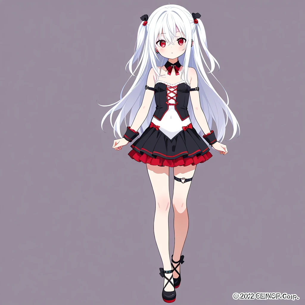 Anime style,masterpiece, high quality, 最high quality, ((Character design sheet, )),One woman,Slender figure,Small breasts,White tank top,White panties,Heart-shaped pupils,Gray Hair,Blue eyes