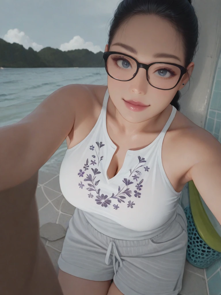 araffe woman in a blue sky bikini holding a book, wearing two - piece swimsuit, full body shot in bikini, skinny waist and thick hips, is wearing a swimsuit, thicc, blue bikini, in a bikini, posing on a beach with the ocean, wearing pearl neon bikini, next to a waterfall, at a tropical beach