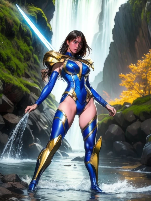 (masterpiece, top quality, best quality, official art, beautiful and aesthetic:1.2), (1girl:1.3), sexy, pornstar face, dark brown hair in a tight bun, extremely detailed, portrait, looking at viewer, solo, (full body:0.6), gray background, close up, charlatan, mysterious, (topless:1), standing in a garden, crest, gloves, metal, bracers, gauntlets, boots, buckles, straps, (big breasts), slim waist, long legs, minimal background, mysterious lighting, magical atmosphere, dutch angle, impractical armor, (nearly naked:1), (NSFW:1)