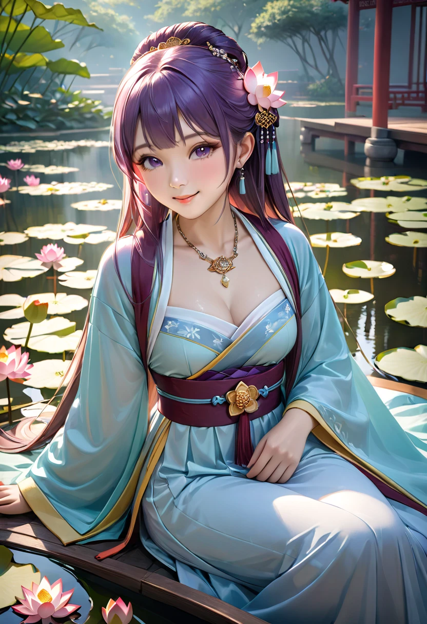 (A hyper-realistic)、(illustratio)、(hight resolution)、(8k picture)、(ighly detailed)、(Best Illustration)、(beautifully detailed eyes)、(top-quality)、(Ultra-detail)、(masterpiece)、(wall-paper)、(A detailed face)、solo、1 girl、fullbody image、(Burst breasts:1.3),female idol、Change of kimono、Eyes on the viewer、Detailed eyes and mouth、A detailed face、lowkey、pureerosfaceace_v1、huge smile、Happiness、Golden Shorthair、Beautiful teeth alignment、Blushing cheeks、constricted hips、skinny thigh、Watching from above、a necklace、earrings、Bracelet、laying down on the bed、Bedrooms、Pinch a banana with your chest