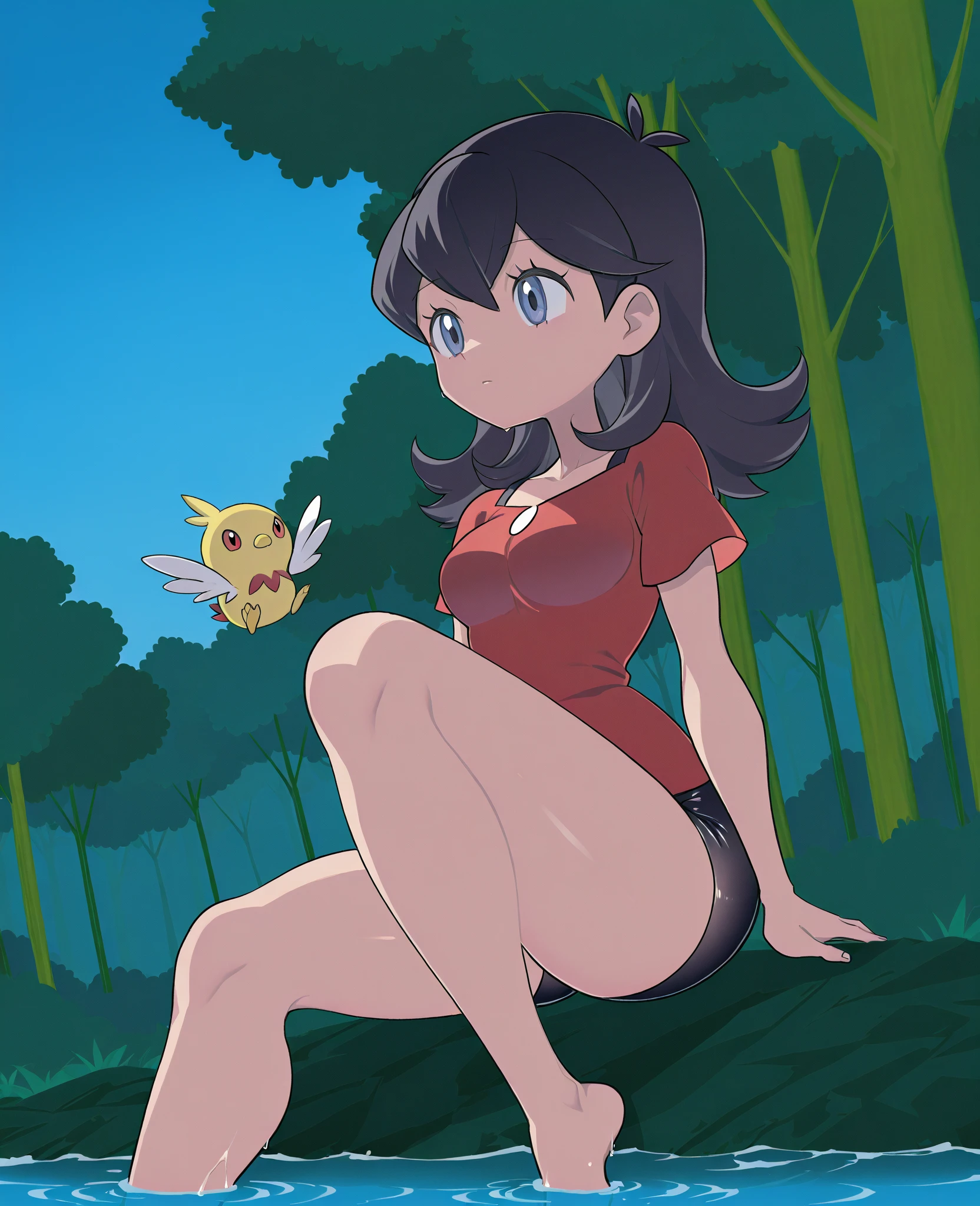 score_8, score_9, dororo black hair, ponytail, choker, black eyes,(completely nude:1.2),niplles,pussy,