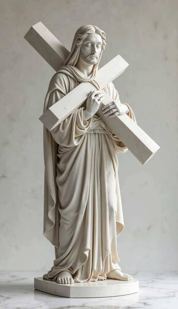 Create an Amoled Huntergrund image with a black background and in the foreground a grey marble statue of Jesus Christ in