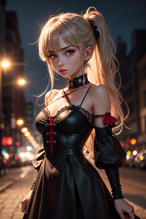 Halloween, The city, dread, terror ,petite girl, 8k image, clear eye features ,small breasts ,The cat is nearby