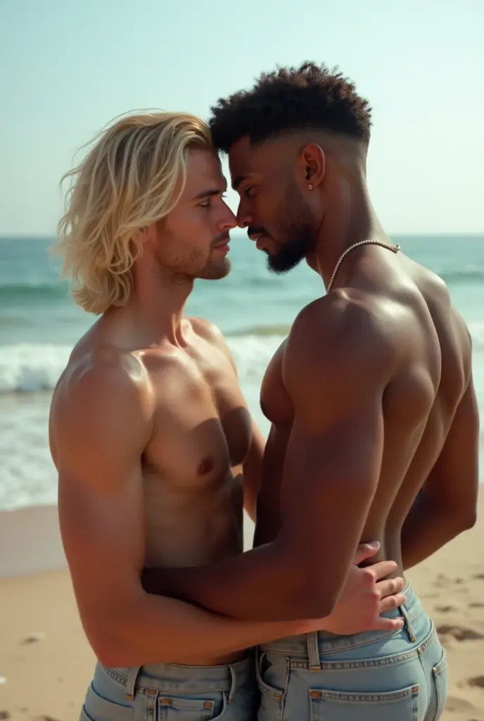 Young gay boyfriends celebrating two months of dating
Kissing and hugging
One is brown-skinned with white hair and tall
The other is white-skinned, Brown hair and short stature
Both have rings in their ears