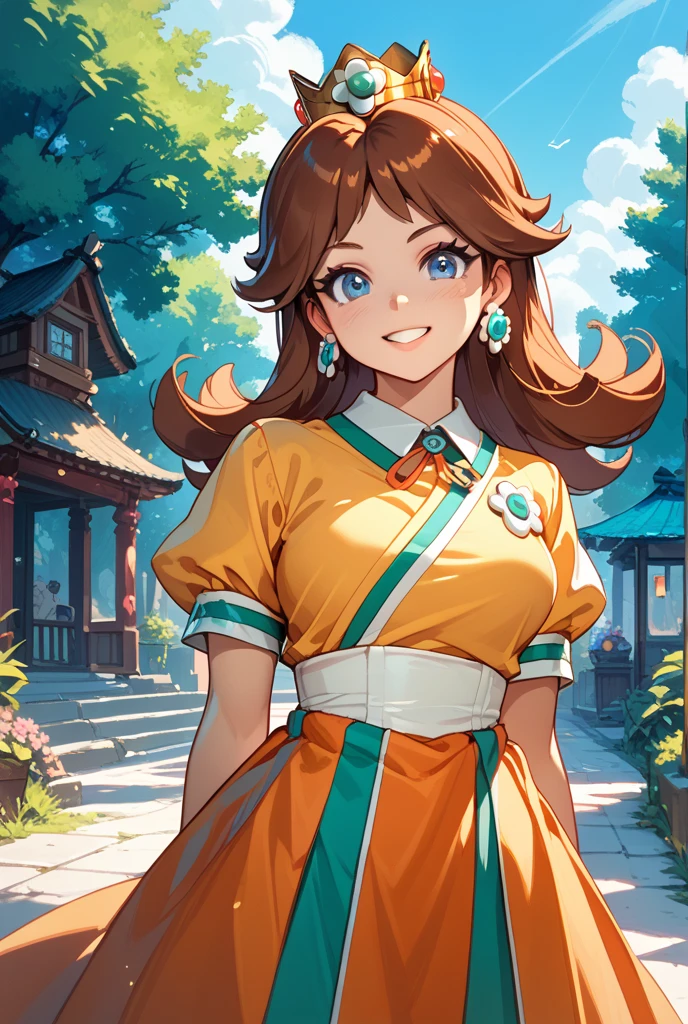 (tmasterpiece, beste-Qualit, 1girl:1.2, 独奏:1.3), Lyubava, hairlong, green colored eyes, brown-hair, braid, ((A red hat with yellow circles)), headdress, blush stickers, freckles, wrapped in a white towel, Droplets of sweat, sauna, stocklings, décolleté, Flirtation, humble, ssmile, Sun light, big breastes, big thighs, thights, TITTIES, bulge through the dress, action pose, black stockings