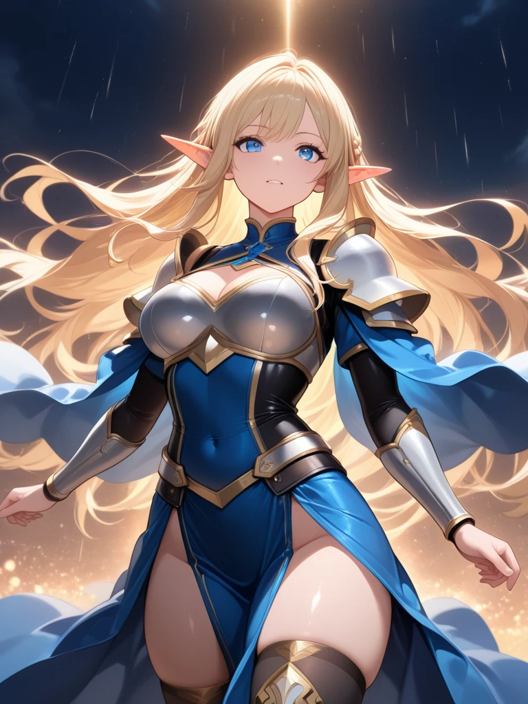 AlphaNDV, 1girl, blonde hair, blue eyes, large breasts, very long hair, elf, pointy ears, anatomically correct, fire, 1girl, solo, weapon, holding, chain, jewelry, standing, lips, magic, looking_at_viewer, closed_mouth, holding_weapon, outfit-origami, halo, veil, navel, elbow gloves, flame, burning, "Photorealistic, Hyperrealistic, Hyperdetailed, analog style, soft lighting, subsurface scattering, realistic, heavy shadow, masterpiece, best quality, ultra realistic, 8k, golden ratio, Intricate, High Detail, film photography, soft focus"
