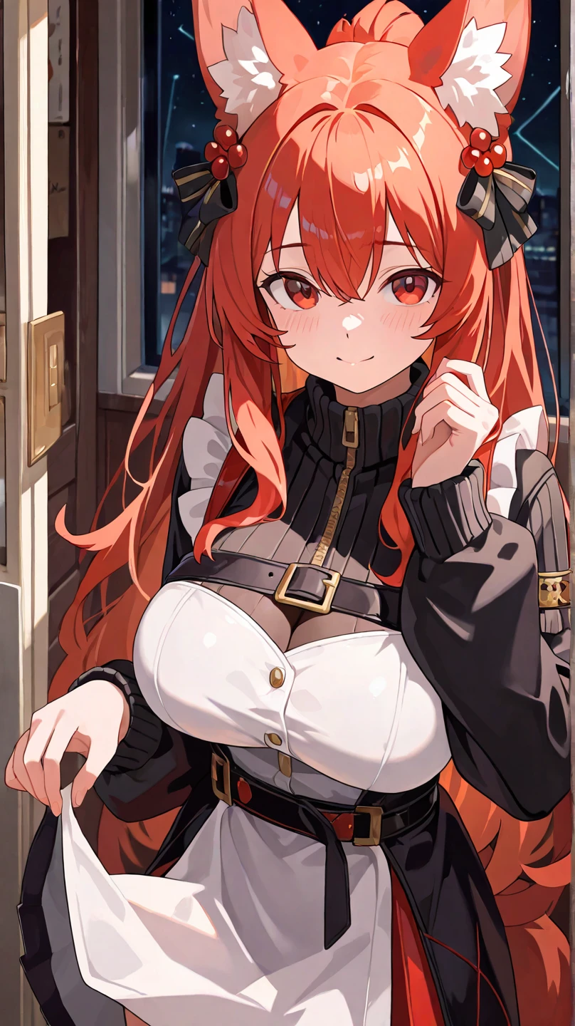 ((masterpiece)), (best quality), (detailed), (1 girl), <lora:jack:1>,jack-o' valentine,red hair,white bodysuit,gloves,halo,cross,belt,chain,ball & chain restraint,ankh,mask,shackles,cleavage,necklace,buckle,jewelry,chained,wide sleeves, <lora:fellatioGestureTest_v10:1>,indoor