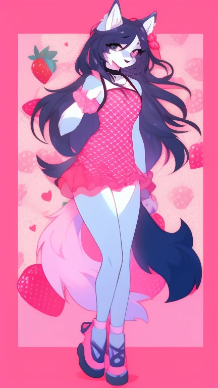 (solo) female anthro bunny, long fluffy hair, bunny, attractive, goth, off shoulder baby doll pajamas , fit body, bunny tail,, thicc, freckles, freckles on face, smug eyes, (happy sexual expression, moaning with open mouth and tongue out viseble saliva), she is laying on the bed look to the viewer , on back, violet background, simple background, thick thighs (front view)