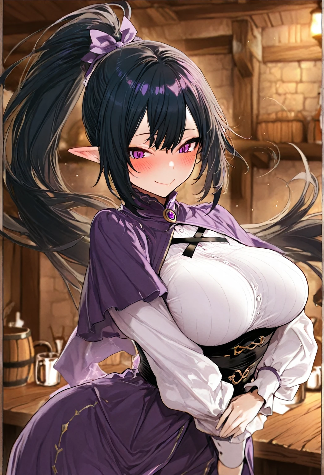 huge breasts shrine maiden long black hair