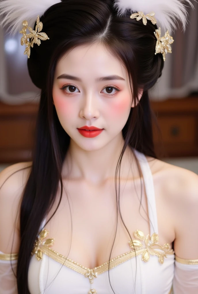 Chinese actress Zhou Xun in The Legend of Ruyi(Zhou Xun)I saw a similar face from the Qing Dynasty. I'm looking at the empress's big breasts, belly and pubic hair.
Naked without underwear, nude hairstyle with flashy flowers on both sides of the head decorated with large flowers、Her hair is tied up and pulled up, and her sexy breasts and stomach are exposed.、Large breasts are visible when naked、The naked Manchu's clothes are open at the front。Tie your bangs up.、Hair tied up and pulled up on stone pavement outside a palace in China during the Qing dynasty