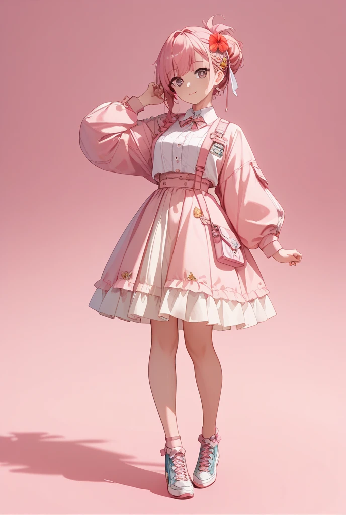 Woman in fluffy rabbit costume，Wearing large bunny ears, Full Body Shot, Wide-angle, cute又充满童真表情, Professional portrait, Superfine 8K, High resolution, Detailed facial features, Detailed clothing, Soft Light, wonderful, Fantasy, Soft colors, cute、Pink Hair、Pink Eyes