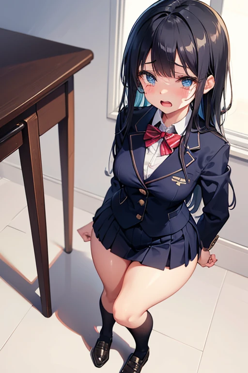 ((masterpiece:1.5)),((Finest quality)),(Ultra-high precision),8k picture, Top quality anime, Highest level of resolution,sharpnes,spread legs, legs up, nose blush, collared shirt, blazer, pleated skirt, school uniform, bow, garter belt, hair ornaments