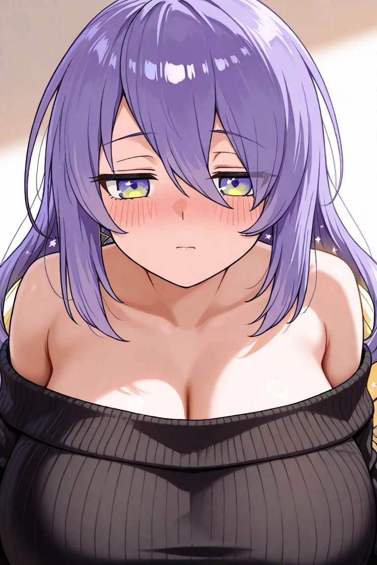 ,(finger in mouth:1.8), best quality, AuroraV4, 1girl, solo, looking at viewer, purple hair, long hair