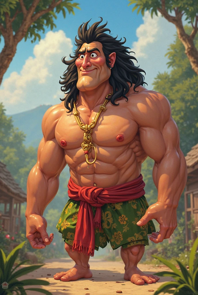 (((best body))), (((best face))), ((best quality)), ((masterpiece)), (detailed), a young male troll, hairy, black hair, full beard, muscular, wearing shorts, big penis, big testicles,