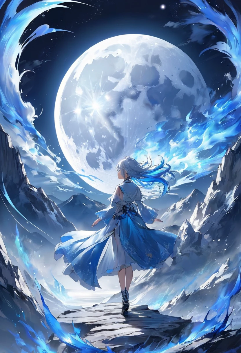 (Ying Dragon God), (Through the Clouds), (Top of the Mountains), (Complex), (Super Detail), (Starry Sky Background), (Stout Limbs), (Moon Night), (Ultra Clear), (Best Quality)