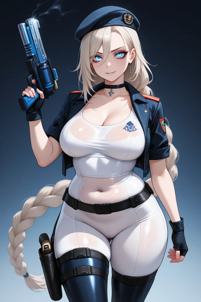 rebbeca, cyberpunk 2077, ssbbw, holding a gun, bikini