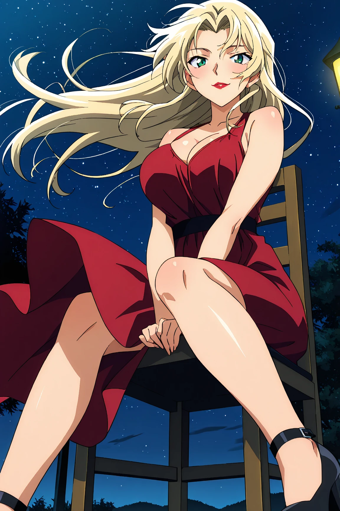 1 girl, Misa Amane, sitting on the bed, wearing Christmas outfit, red skirt, bare legs, crossed legs, high quality, sfw, good anatomy
