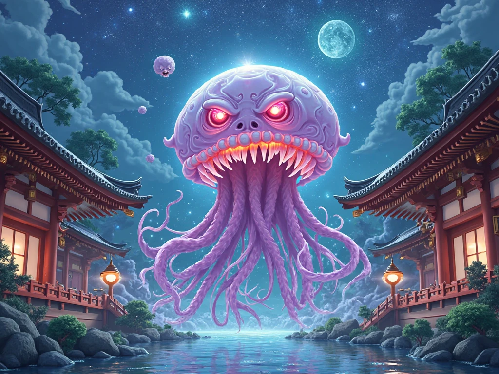 Don MT33thXL, A spirit filled with the tentacles of a gigantic, gently pulsating city, The whole body shines transparent blue.,Can change its appearance to blend in with its surroundings。Its body is strangely shaped、Unlike fish and jellyfish,、Octopus's Six Hands, Four fingered hand, No tail fin, Long-tailed, Woolly Fur,