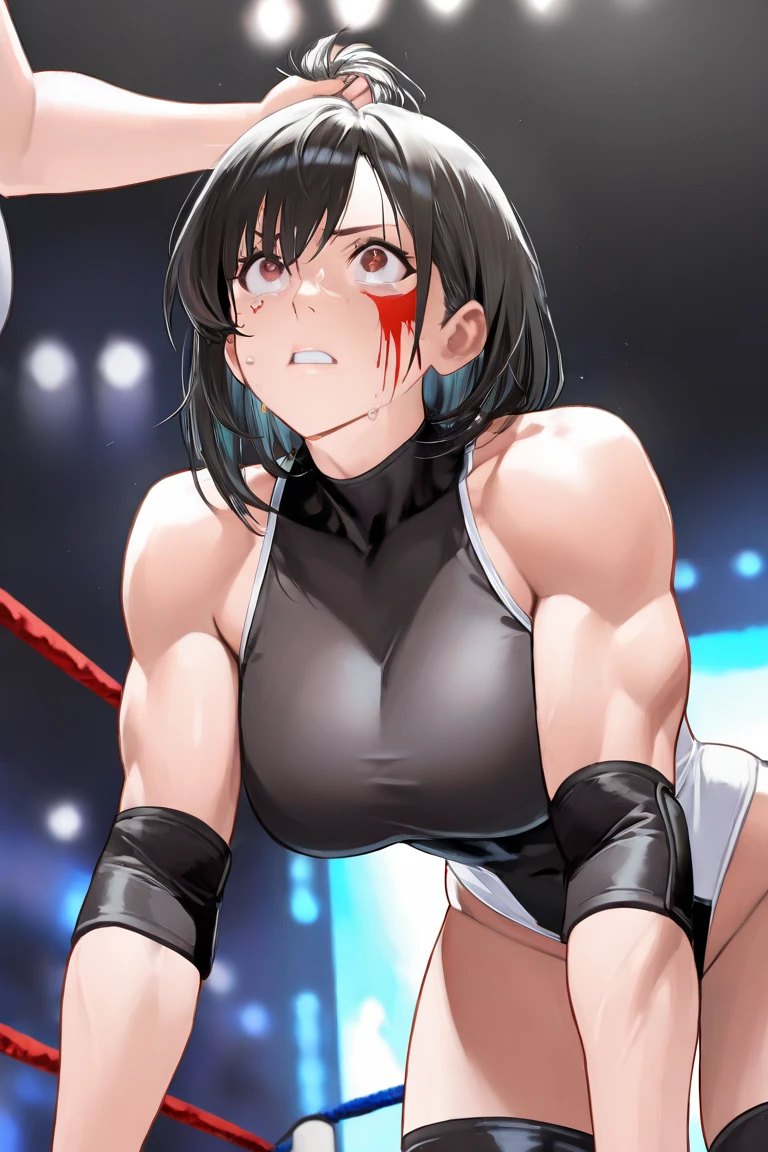 masterpiece,high quality,solo,
smile,teeth,
MakiZenin,1girl,
ponytail,
eyewear,
(Micro-bikini), (Fighting sexy pose), (Wrestling ring), (Big tits),