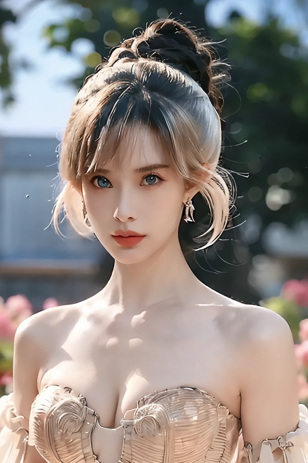 Beautiful Woman with Perfect Body:1.4,Layered Hairstyle,prominent cleavage:1.2,Highly Detailed Facial and Skin Textures,Double eyelids,Skin Whitening,has white hair,(Opening size:1.3)