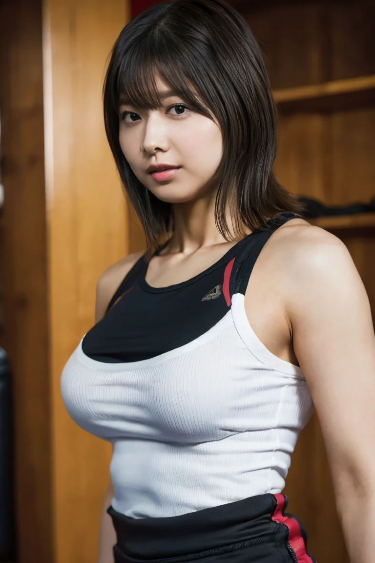 ((Highest quality, 64k, masterpiece :1.3))、(((Surreal)))、looking at the camera、A very beautiful 28 year old Japanese female volleyball player、((Semen overflows from her mouth and drips down to her chest.))、Short Bob Hairstyles、The whole body is wet with sweat、((Bust size is B cup))、Wearing a tight and colorful volleyball uniform、Sitting with legs apart on a training bench in an indoor gym、Her mouth is open, unable to withstand the sexual pleasure、 Highest quality,(RAW Photos:1.2),(masterpiece:1.4),(Realistic:1.4)、Beautiful black eyes.bukkake