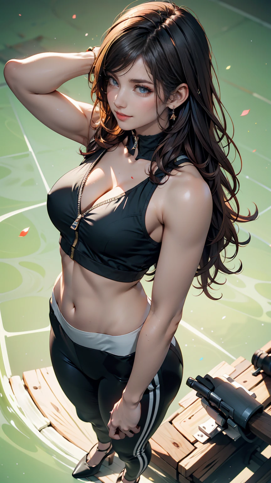 24-year-old elf woman、Wear a green one-shoulder top、Lower milk visible、I can see my belly button、Toned body、Narrow waist、Wear a miniskirt、Wear long boots、Sexy、Eyeshadow、Rouge、long hair、Silver Hair、Being in the forest
