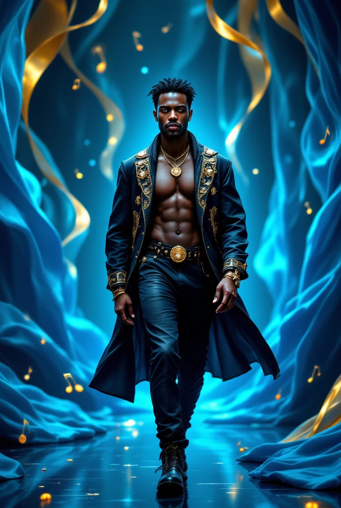 A very handsome (regal black African American man:1.5), with a dark skin tone, wearing a African style clothing, pants and a Dashiki, Intricate plumage, Elaborate, hyper detailed, fantastical, 3D, rugged, Alluring, Entrancing, reflective, magical, not of this world, shimmering, glossy, intense, whimsical, gossamer, clarity, iridescent, opalescent, transparent, light particles, scattered light, composed using the golden ratio, lighting by Vladimir Volegov and Steve Hanks, award-winning, perfect composition, Handsomely lit Watercolor, trending on artstation, sharp focus, studio photo, Intricate specifics, highly detailed, by Greg Rutkowski, Broken Glass effect, no background, stunning, something that even doesn't exist, mythical being, energy, molecular, textures, iridescent and luminescent scales, Stunning elegance, Flawless excellence, divine presence, unforgettable, impressive, stunning elegance, Volumetric light, auras, rays, vivid colors reflect.