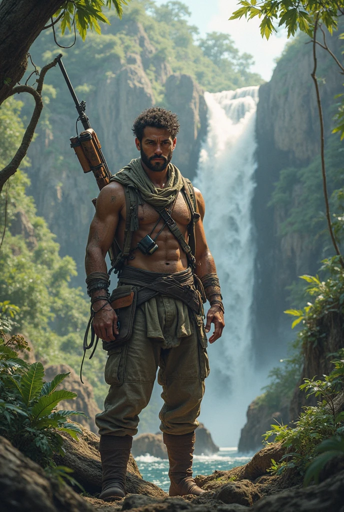 Portrait Logan in a jungle at night in loincloth. Highly detailed. digital painting, artstation, concept art, soft focus, sharp, illustration