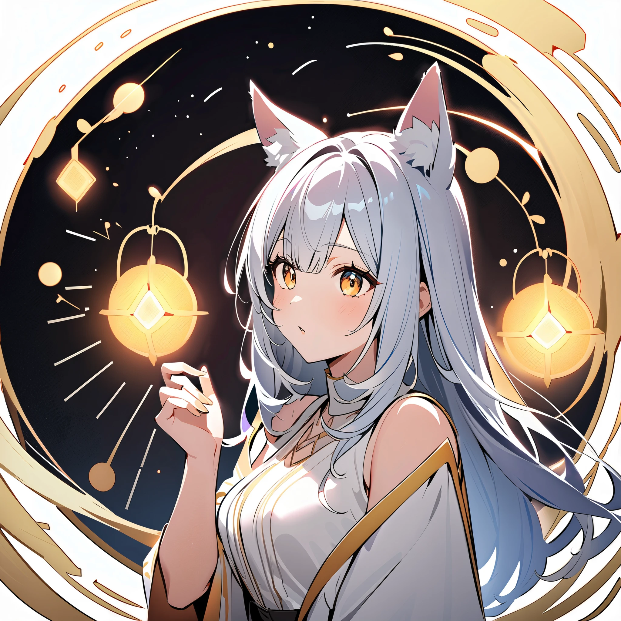 8k, girl with dog ears silver hair, White Ear, Uses new ideas,A new life,New encounter,my new self,solo,deep background