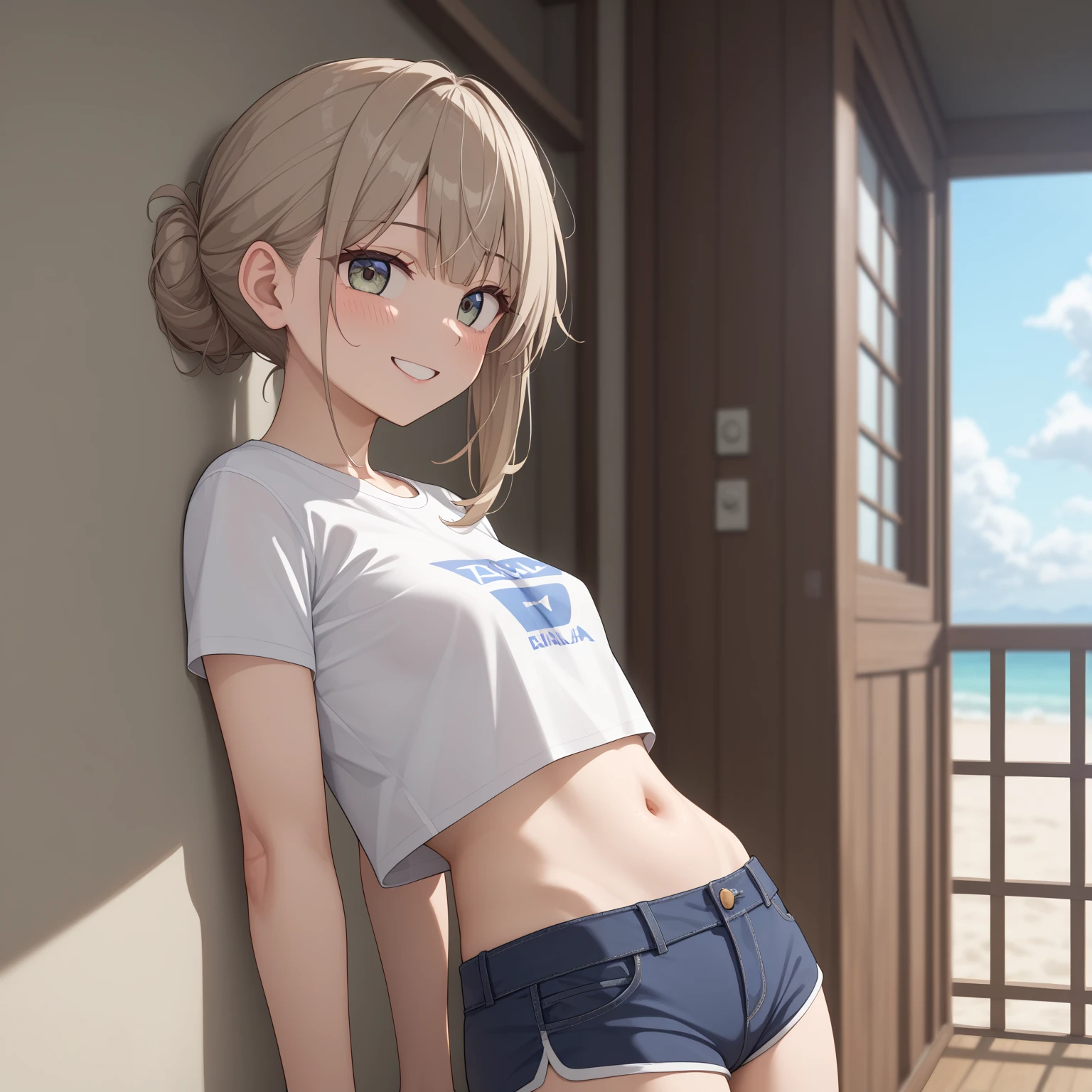 (masterpiece:2.0), (top-quality:2.0), (Very small white towel:1.5), (Super Sexy Pose:1.5), (Lean forward:1.5), (blushed face:1.3), (hide crotch with hands:1.3), (Ultra-thin fabric:1.5), (Realistic:1.5), under the boobs, You can see on the side, Naked, 1 little girl, Precise little hands, Embarrassed look, A face embarrassing to look at me, Open mouth, a very pretty girl, Innocent face, Young Face, Clear eyes, Shining eyes, tiny chest, shoulders can be seen, Tummy is visible, I can see the cleavage, The stomach is visible, the lower abdomen is visible, buttocks visible, The crotch is visible, No pubic hair, Dynamic Posing, Beautiful skins, ultra-definition, Top resolution