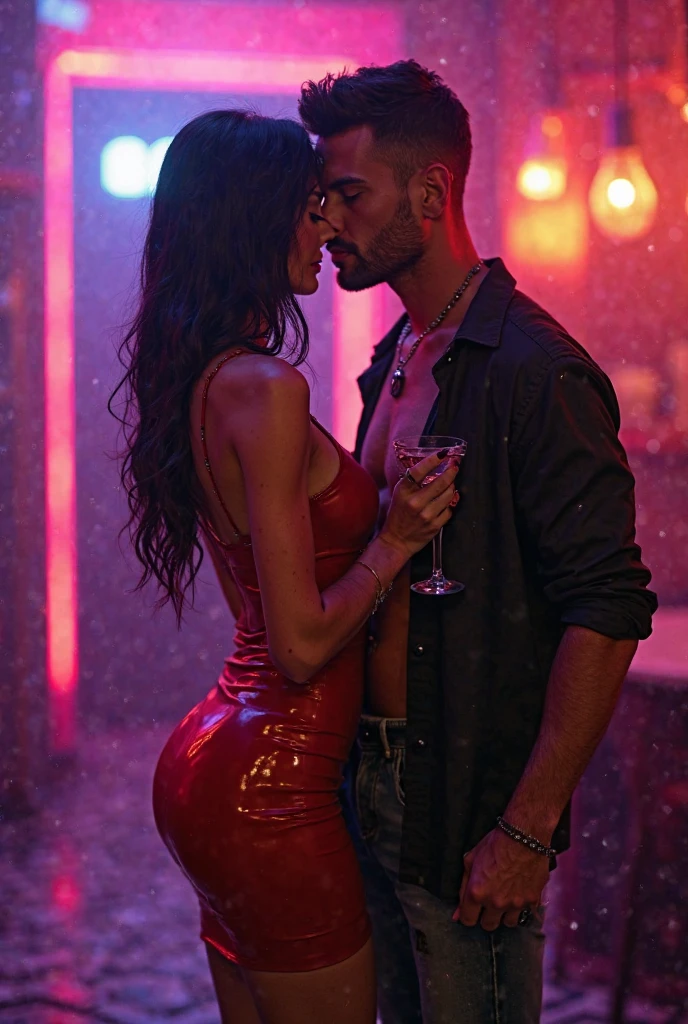 Peut tu tu crée une illustration d’une femme métisse qui fait l’amour avec un homme au bar d’une boîte de nuit