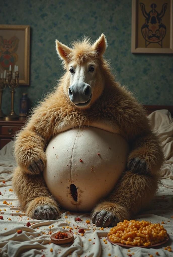 (((1 male anthropomorphic wolf))). (((Crowd of anthropomorphic female rabbits dressed as scary witches))). (((No humans))). (((Many female anthropomorphic rabbits are tickling a lone male anthropomorphic wolf's belly))). The anthropomorphic wolf is lying flat on his back spread eagle. They dance next to the large and bloated belly of a shocked anthropomorphic wolf who is restrained to the ground. photo realistic style. dark medieval dungeon. (((The anthropomorphic rabbits try to touch the anthropomorphic wolf's extremely large erect penis and extremely large testicles located on the anthropomorphic wolf))). side view. Full body shot of anthropomorphic wolf. Male anthropomorphic wolf has large soft pot belly. Anthropomorphic wolf belly focus view. Correct anatomy. NSFW. (((Only the anthropomorphic male wolf is nude))), everyone else wears female clothes. Sexual acts. Lewd acts.