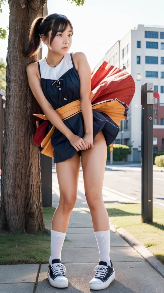 1 girl、High resolution、masterpiece、(Arena - DQ4、DQ4-Arena、Orange straight hair)、low length、Immature body、Small breasts、Beautiful cherry-colored areola、Erect nipples、Thin waist、Small butt、Shaved、thin feet、Small shoulders、thin、Muscular(Have、dress、Cape、belt、gloves、black tights、Leather boots)、Night Grassland、Attack with kicks、Attacking with the feet、High Kick、Crouching and kicking、No underwear、No bra、No underwear、Lifting her skirt to reveal her private parts、Open the front of your clothes wide to expose your breasts、Boobs fully exposed