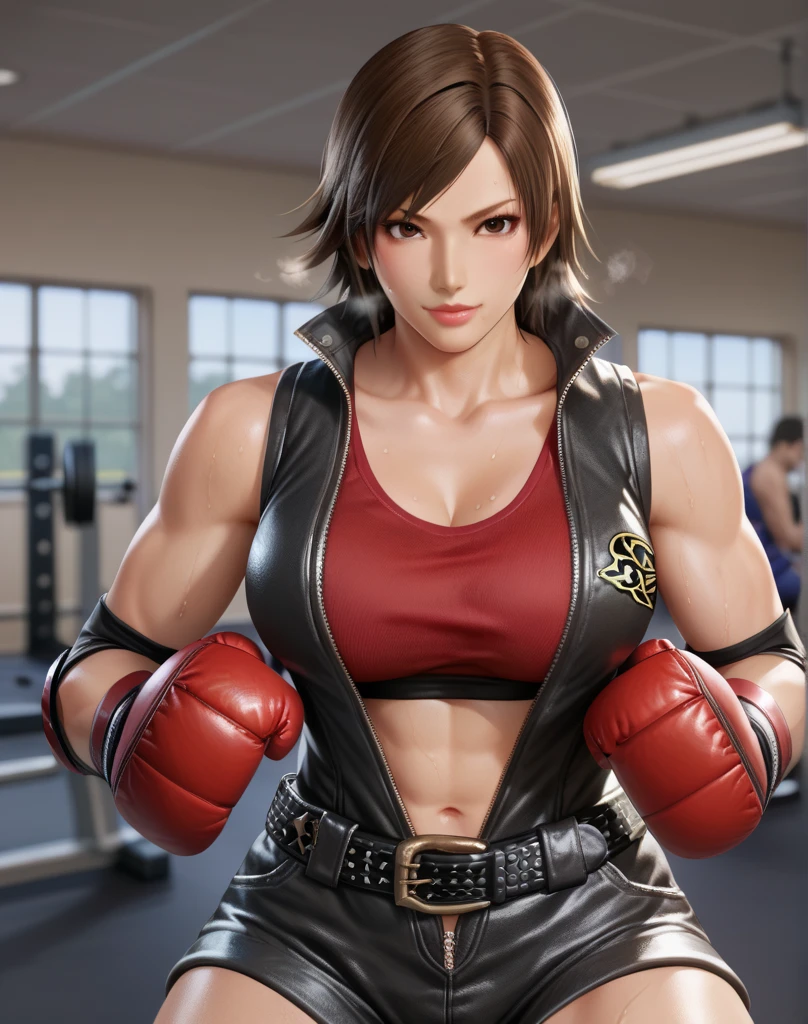 ((Unreal Engine 5)), Realistic Rendering, Excellent, (sexy skimpy bikini:1.3), looking on camera, (standing:1.8), beautiful face, makeup, CGImix, (photorealism:1.2), ultrarealistic uhd face, (huge soft boobs:1.5), (muscle abs:1.3), (big butt:1.3), (wide hips), (thick thighs), slim waist, hourglass figure, half body, ((glowing skin)), ((shiny skin)), Realistic body, ((she  )), ((clean skin)), photorealistic, bokeh, motion blur, masterpiece, highres, 1080P, super detail, textured skin. Boxing,  women boxing, boxing gloves,  boxing fighting