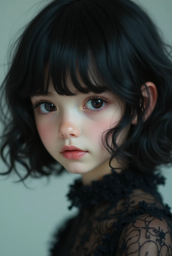 CHILD girl with a black bow and a black dress, girl with dark brown hair, girl with brown hair, black hair ribbons, a beautiful teenager-old, wearing hair bow, young girl, brown hair and big eyes, half-length photo, photo of young woman, young, beautiful girl, she is about 1 6 years old