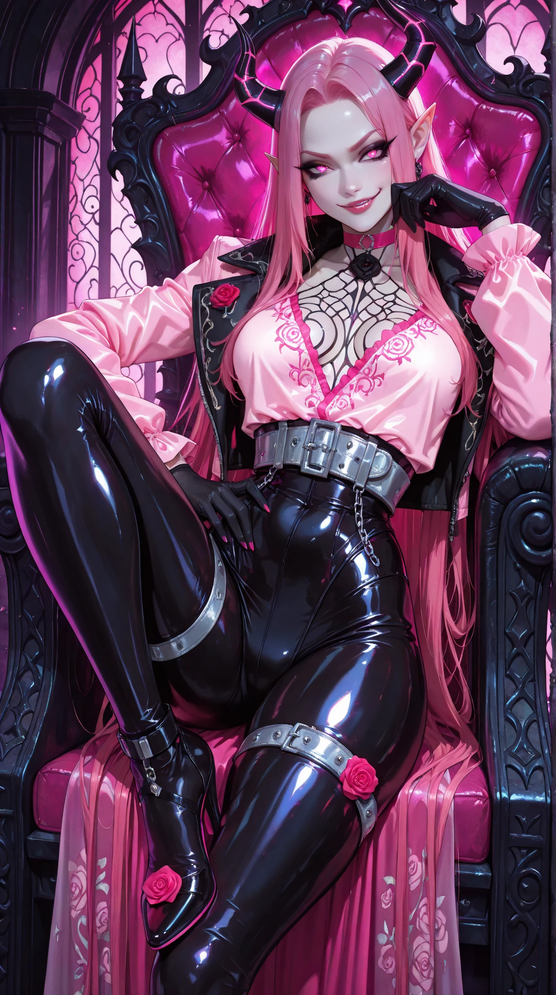 (Masterpiece, Excellent, 1girl, solo, complex details, color difference), realism, ((medium breath)), off-the-shoulders, Texas saloon, Dusky bar, dusty walls, spider webs, warm colors, black and white style, red dead redemption 2. Luis Royo-like illustration of a beautiful long-haired goth fairy robot Mila Kunis in a post-apocalyptic landscape. Full body illustration, long pink hair, red headdress