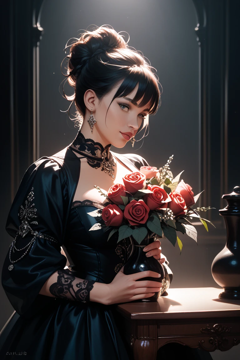 Tattoo on body、There is a woman holding flowers., album art, realism art, Sitting on an underwater throne, Art Cover, realism art style, album, Realistic art, Official Artwork, realism artstyle, music album art, Adam Dario Kiel, Realistic artwork, album Art Cover, Official Art, Little Peep, inspired Adam Dario Kiel