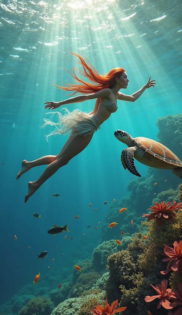 (Best Quality, 4k, 8k, High resolution, masterpiece: 1.2), ultra detailed, (realist, fotorrealist, fotorrealist: 1.37), underwater, Aquarium, like a glass tube, sparkling water, vibrant marine life, fish swimming gracefully, colorful coral reefs, sunlight filtering through water, calm and serene atmosphere, Fascinating light reflections, intricate details of the underwater environment, sea creatures in their natural habitat, Glass walls show the vibrant underwater world, immersive underwater experience, Clear water, a paradise under the surface of the sea, diverse and exotic fish species, ethereal and dreamy atmosphere, peaceful and calm underwater ecosystem, Vibrant colors and textures of marine flora and fauna, Stunning and inspiring underwater beauty ,Full body female demon fully, Completely naked,showing the nature of her entire body her skin reflects the red and yellow of the fire within her, Her breasts and nipples seem to burn, her open vagina her excitingly open slit her beautiful pubic hair - long and curly reddish like her hair, Her fleshy vaginal lips peek out and her legs and fiery red clitoris, visible perfectly focused, big ones, beautiful perfect like your perfect goddess face, Your green eyes dazzle you with a depth that reflects the universe within them, Perfect nudity, alas big ones extendidos colores rojos varios tonos, shiny like metallic, Their feathers like sharp swords and daggers ready to create more death and destruction,  the landscape full of skulls and skeletons piled up , desolate burning smoking, the background is the gates of hell,hell fire, she walks, Facing the camera walking towards me, take a photo from bottom to top, Perfect focus clear and defined image. A demoness doesn&#39;t need underwear take off my panties and bra I have very long pubic hair why have I never trimmed it