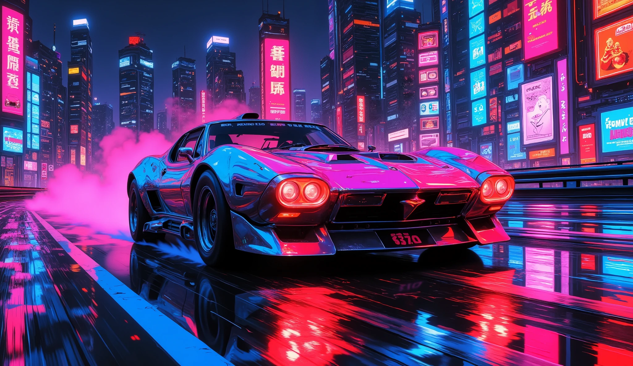 automóvil from the 80s, On a highway at night, Estilo Synthwave, retro