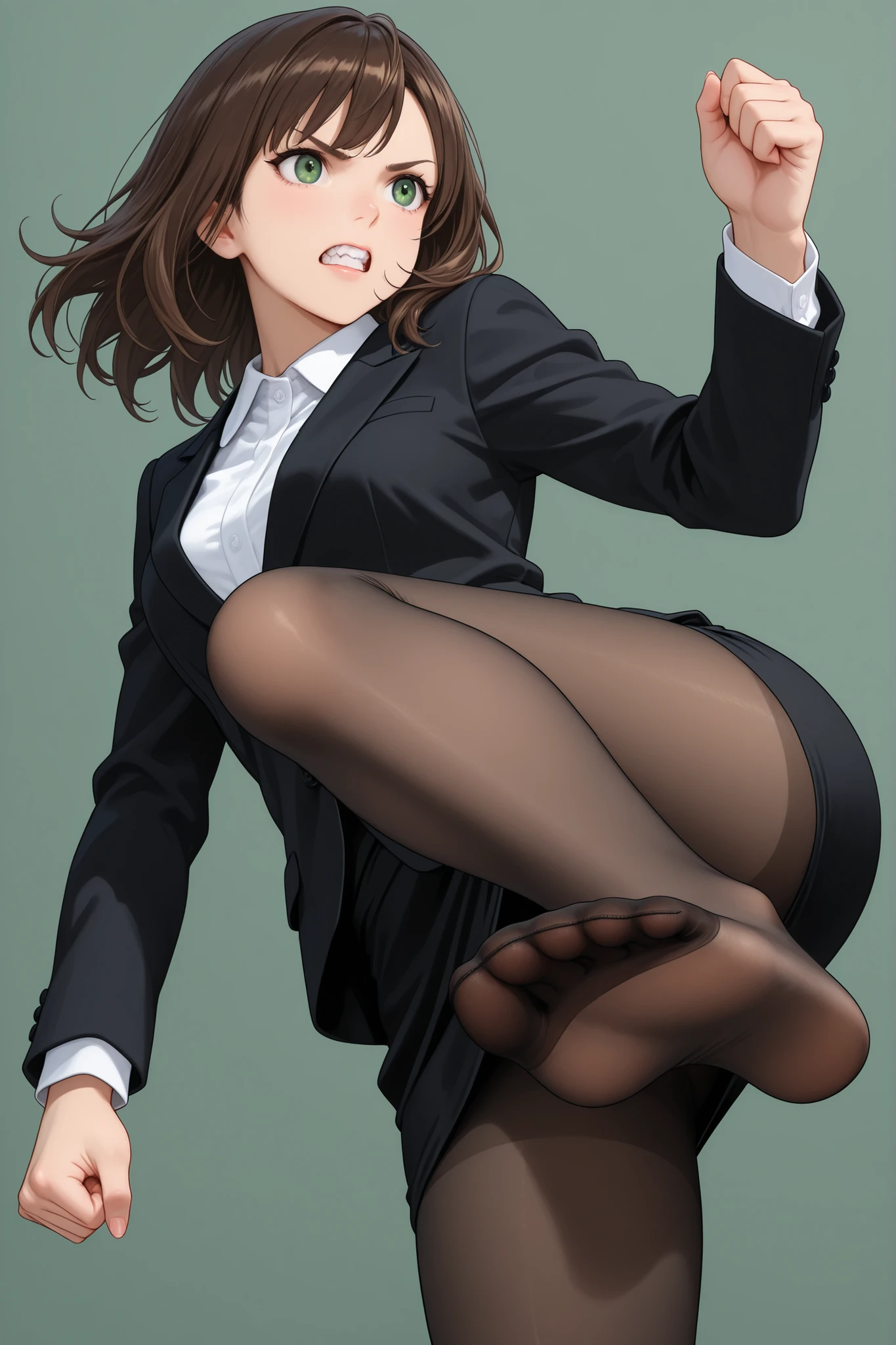 masterpiece, Highest quality, so beautiful, Absurd,
One girl, alone, Black Hair, Bobcut,
Thermont 16A, Glasses,
Collared shirt, flare skirt、Happy, smile, Sticking out tongue、whole body、Standing with your legs apart、Standing on two legs、View your viewers, White Background, Simple Background,被写体のwhole bodyが映る、NSFW