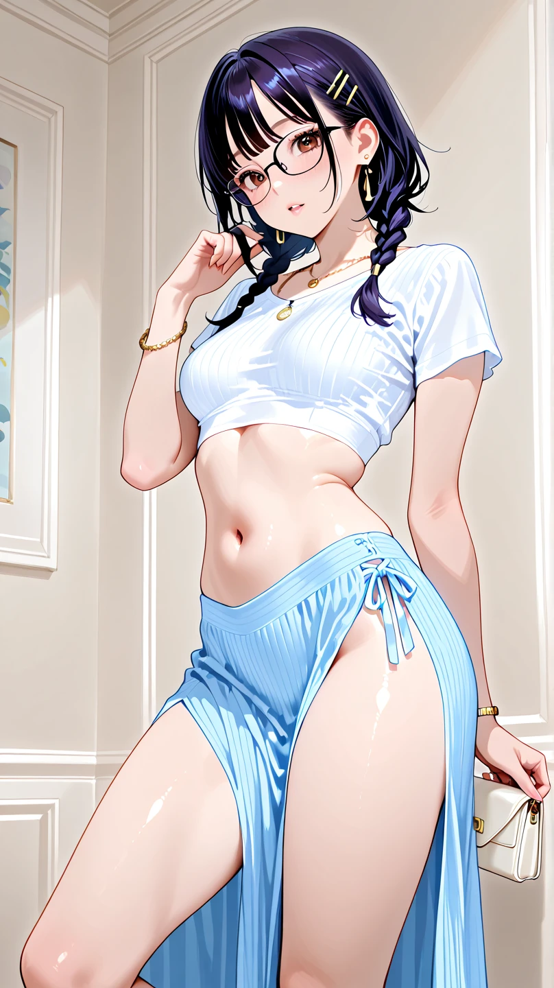 girl, Sweat, vapor, Center of chest, shy, Great hands, Looking at the audience, Cute Smile